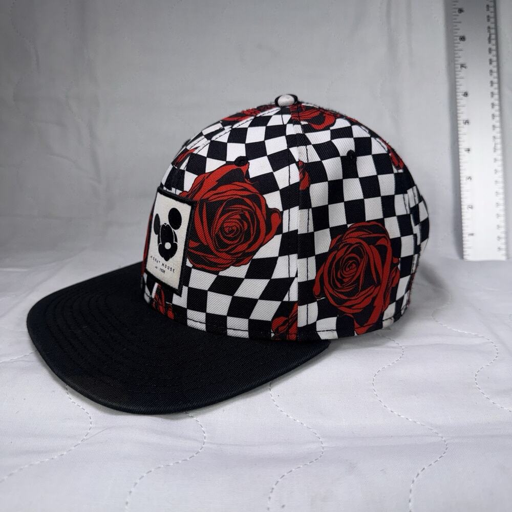 Neff Disney Mickey Hat Checker Flag Red Roses Black Snapback Baseball Cap Men - Picture 2 of 7